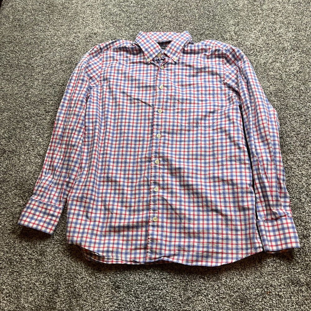 Carnoustie‎ Shirt Mens M Red Blue Plaid Long Sleeve Cotton Button Down